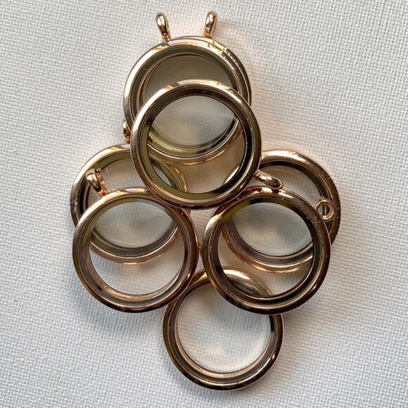 Lot of 8 Pc Round Gold Floating Lockets/Pendants Keepsake Jewelry Supplies - Picture 5 of 8